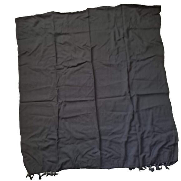 Black Cotton Rectangular Scarf with Pompom like fringes 42" X 88" - Picture 3 of 5